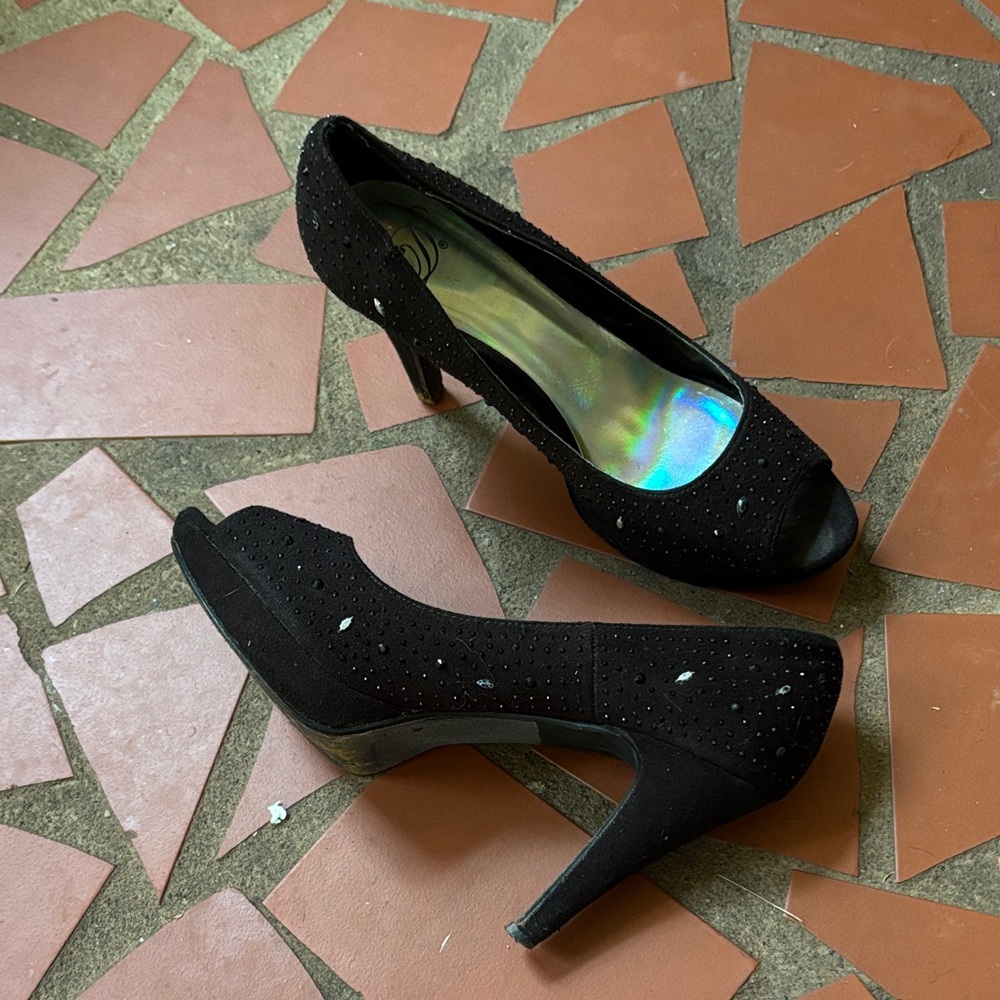 Elegant Black Peep-Toe Heels